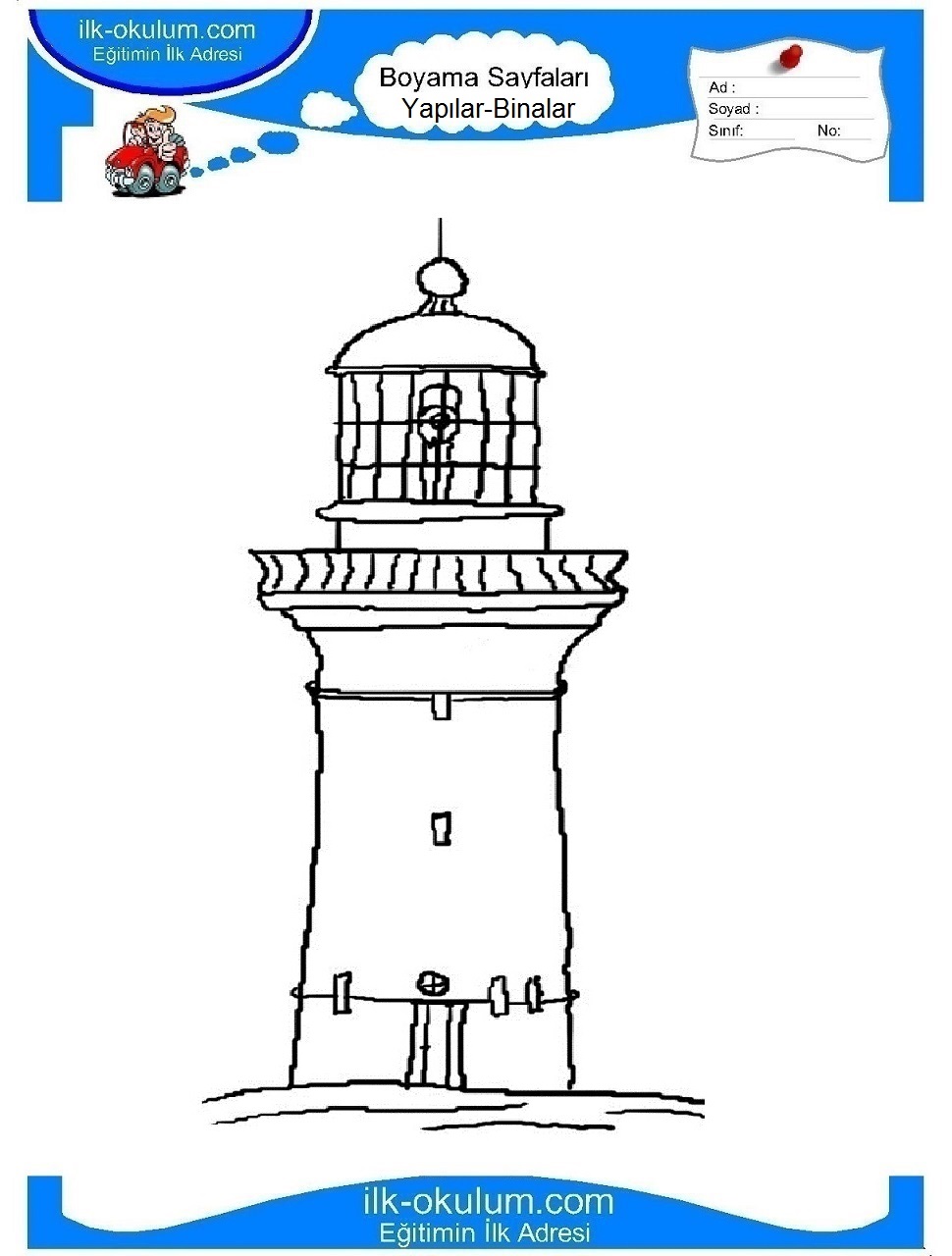 Çocuklar İçin Deniz Feneri Boyama Sayfaları 